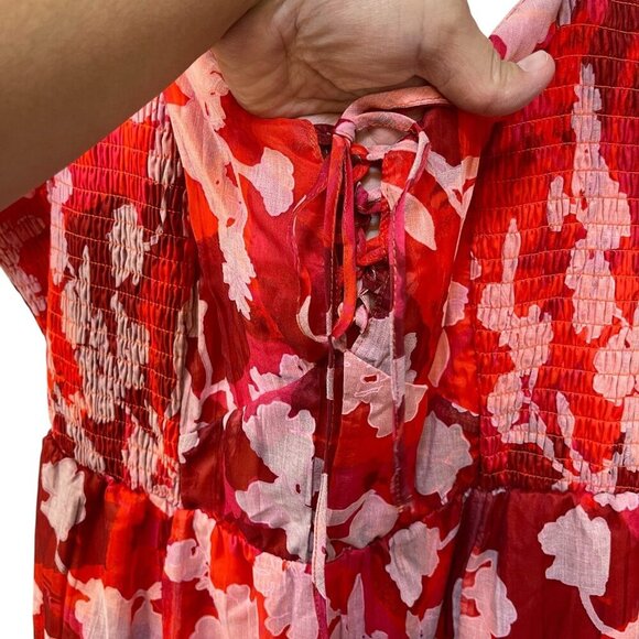 Torrid Midi Lined Lace Up Sweetheart Neckline Dress 2X 18-20 Floral Ruffle Red - Picture 6 of 12